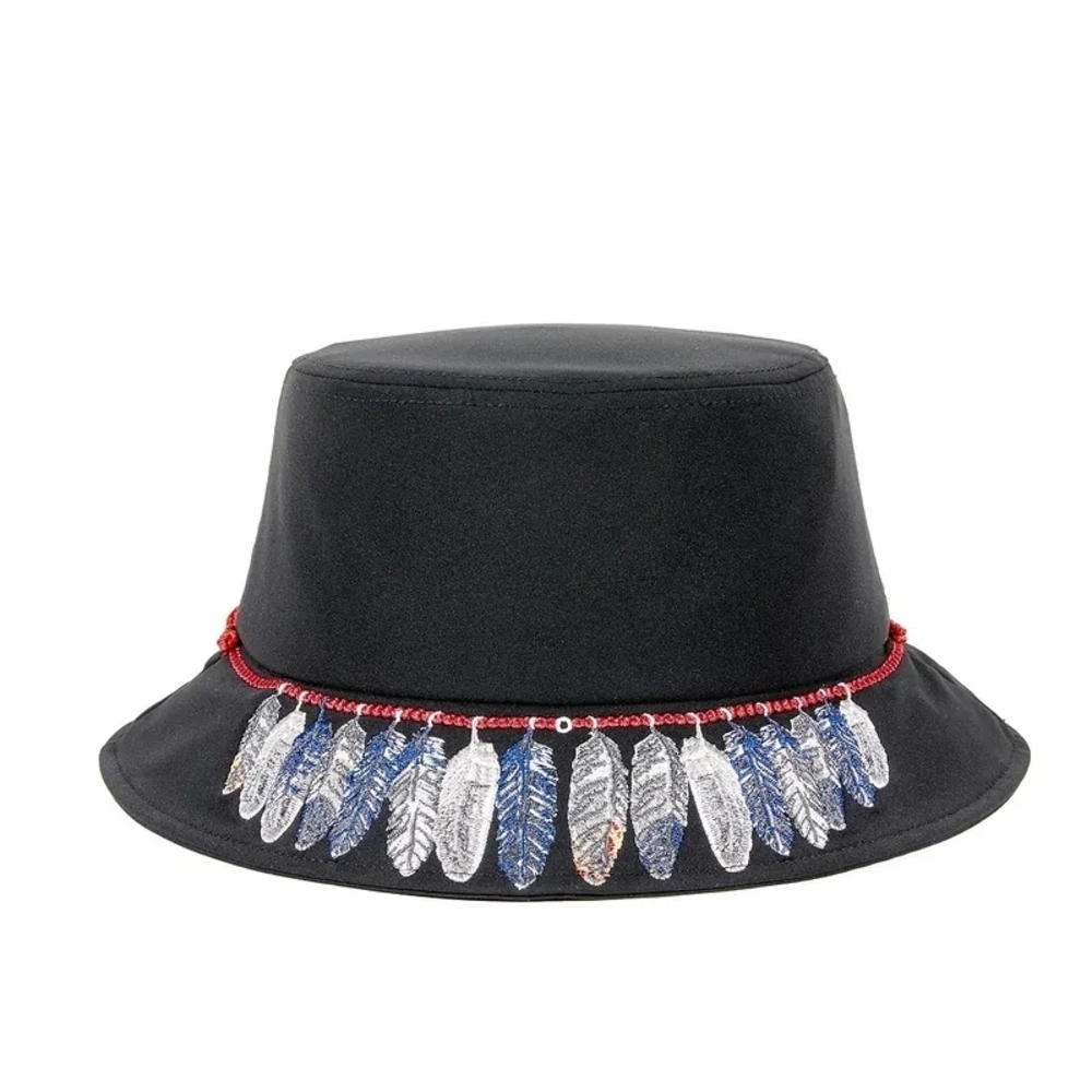NWT ForKicks Adventure Bucket Hat with Feather Embroidery